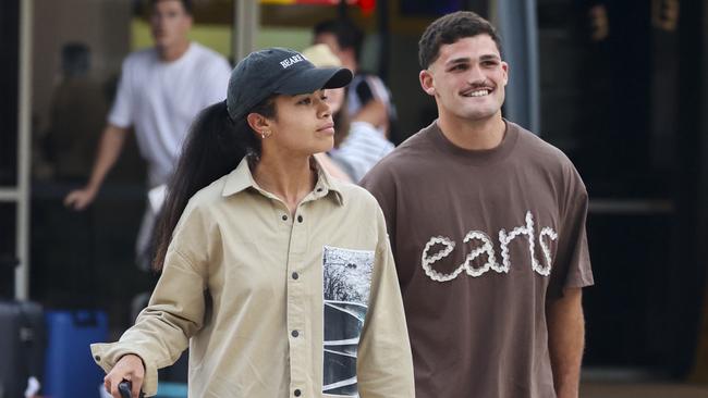 Matilda star Mary Fowler was affectionately greeted by her NRL champion boyfriend, Nathan Cleary as she touched down in Australia on a flight from the UK. Must credit MEDIA MODE