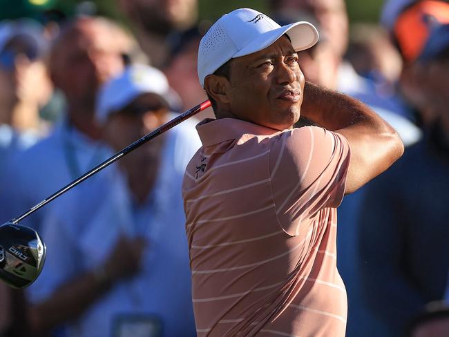 Tiger Woods plays his tee shot on the eighth hole. Picture: David Cannon/Getty Images