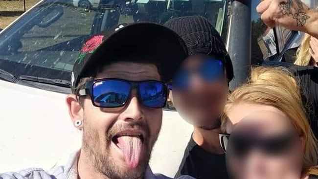 Aiden Paul Wilkinson (left) was charged with obstructing police at a funeral, the other people pictured were not charged with any offence. Picture: Facebook