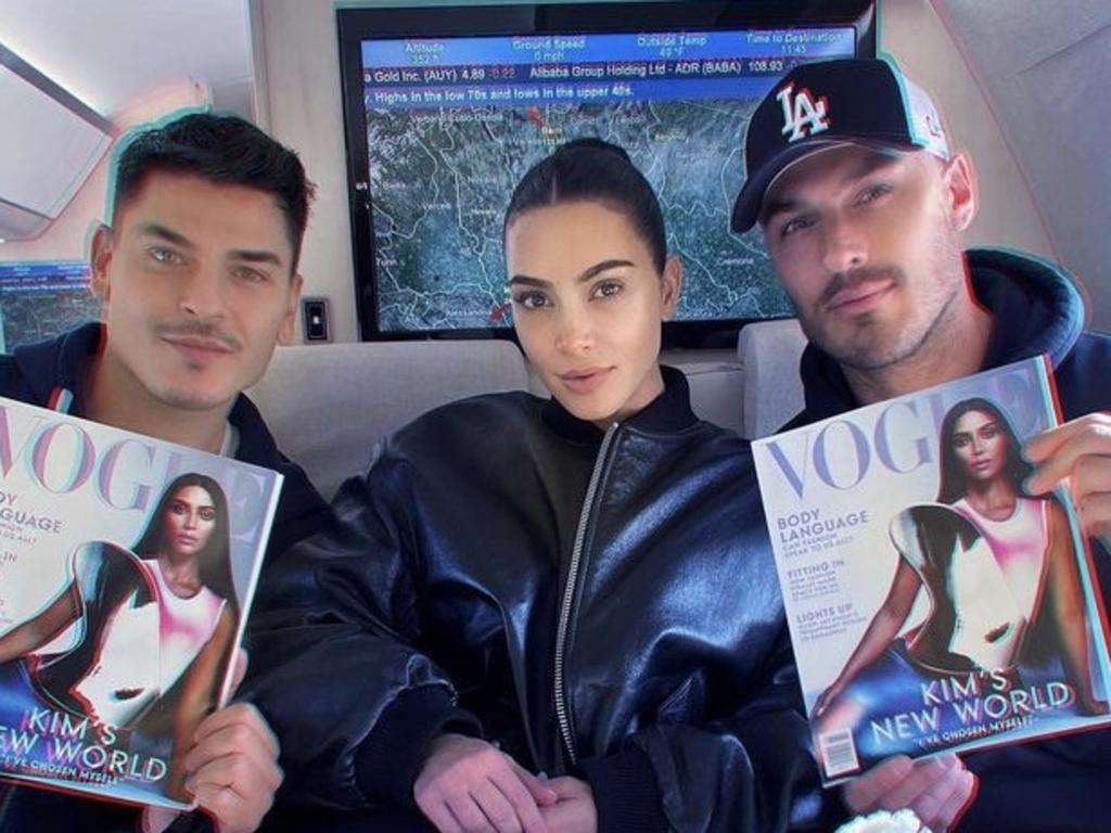 Kim posed with her glam team on-board her new private jet.