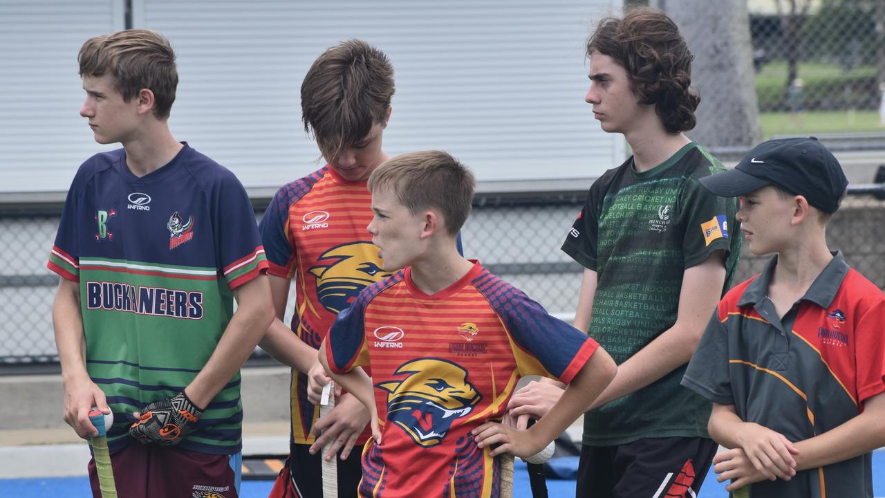 Players at the Park Avenue Brothers Hockey Club and Astro's Hockey development clinic at Kalka Shades, Rockhampton, on February 8, 2025.