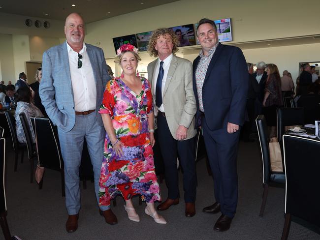 MELBOURNE, AUSTRALIA - MARCH 15 2024 Geoff Hay, Jude Hay, Greg Manley and Andrew Pomeroy attend the 2024 Pakenham Cup Picture: Brendan Beckett