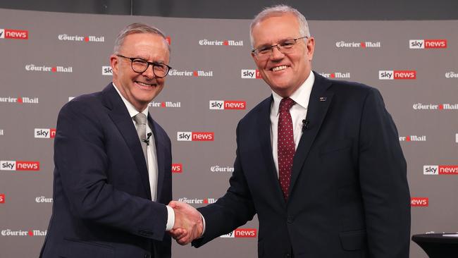 People’s Forum with Scott Morrison and Anthony Albanese at the Gabba in Brisbane in front of 100 undecided voters. Picture: Jason Edwards