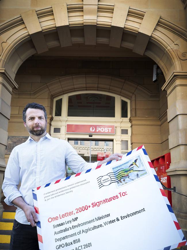 Wilderness Society Tasmania campaign manager Tom Allen will deliver a HUGE letter, representing over 2300 people who signed a letter to AustraliaÃ&#149;s Environment Minister, Sussan Ley, opposing the privatisation of Lake Malbena found inside Walls of Jerusalem National Park. Picture Chris Kidd