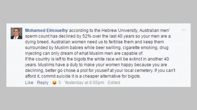 Mr Elmouelhy’s Facebook comment on fertility rates.