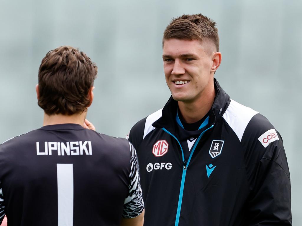 Jordon Sweet (right) could be about to become very popular in SuperCoach. Picture: Dylan Burns/AFL Photos via Getty Images