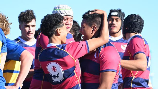 Cyrus Suniala is congratulated on scoring a try earlier in the season. Picture, John Gass