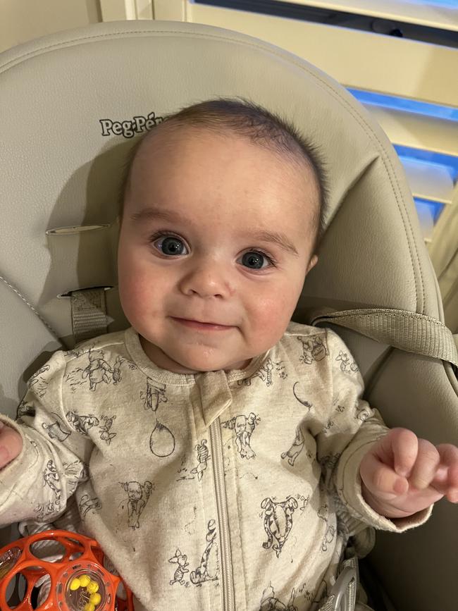 Liam Evans, four months old. Cuddles and chats are my favorite. I love to smile, pick up and play with my toys, I even love to sleep through the night for mum.