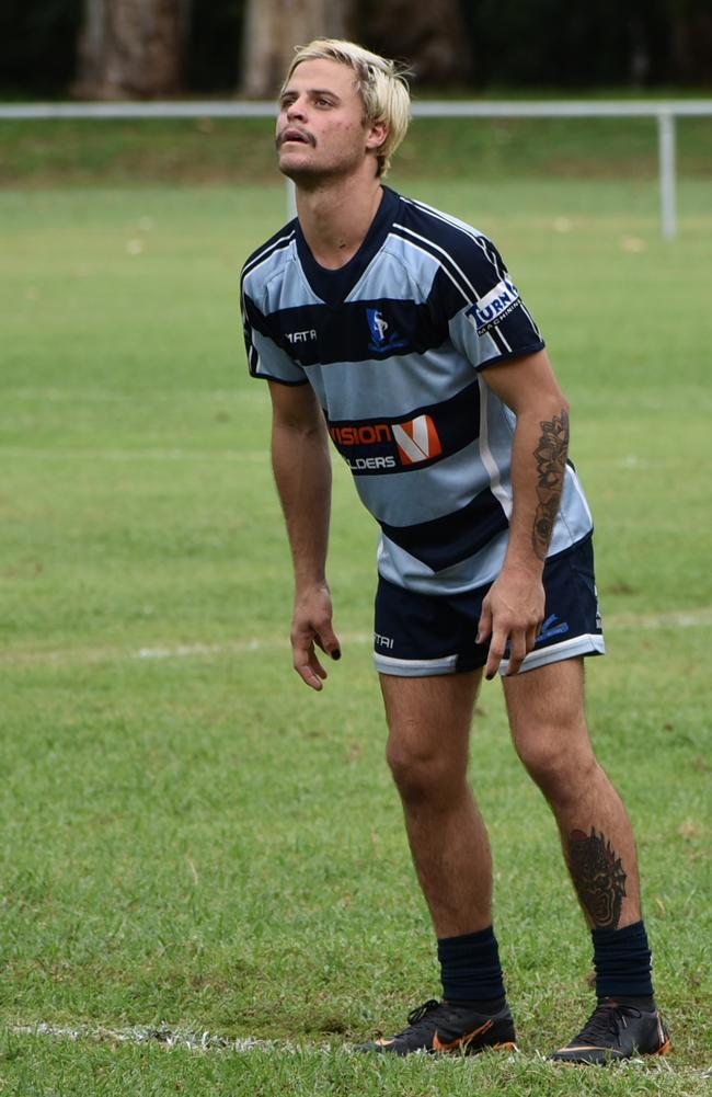 Slade Point's Jesse Looker had a powerhouse game in the Slade Point Slashers v Moranbah Bulls in Mackay Rugby Union Round 4 Seniors A-Grade Anzac Day clash at Cathy Freeman Oval in Slade Point. Saturday, April 23, 2022. Picture: Max O'Driscoll