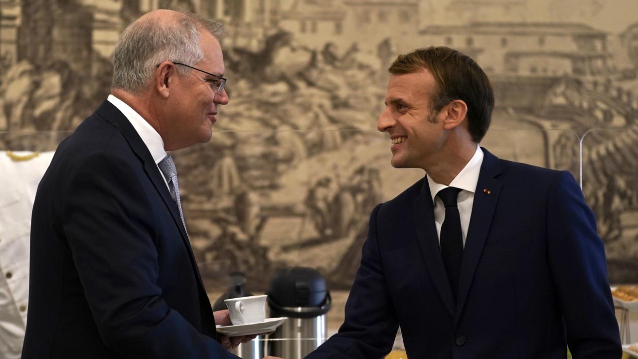 The pair were more genial on Sunday before Macron then went and said Mr Morrison was a liar. Picture: Adam Taylor