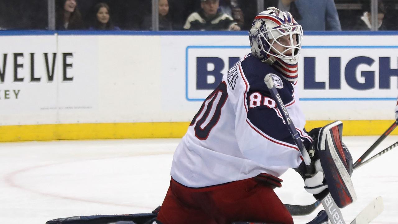 Columbus Blue Jackets goaltender Matiss Kivlenieks of Latvia died July 5,2021 after what the National Hockey League team described in a Monday announcement as "a tragic accident." He was 24. (Photo by BRUCE BENNETT / GETTY IMAGES NORTH AMERICA / AFP)