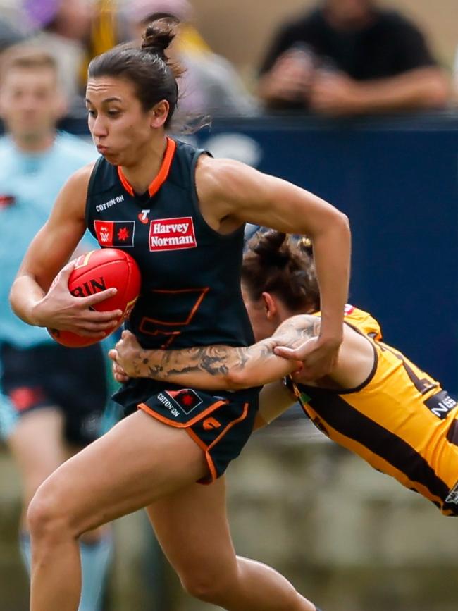 GWS captain Rebecca Beeson in action against Hawthorn.