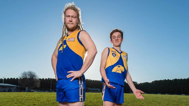 Chris Gardiner, 27 and Cal Auldist, 16, at Ellinbank Recreation Reserve. Picture: Jason Edwards