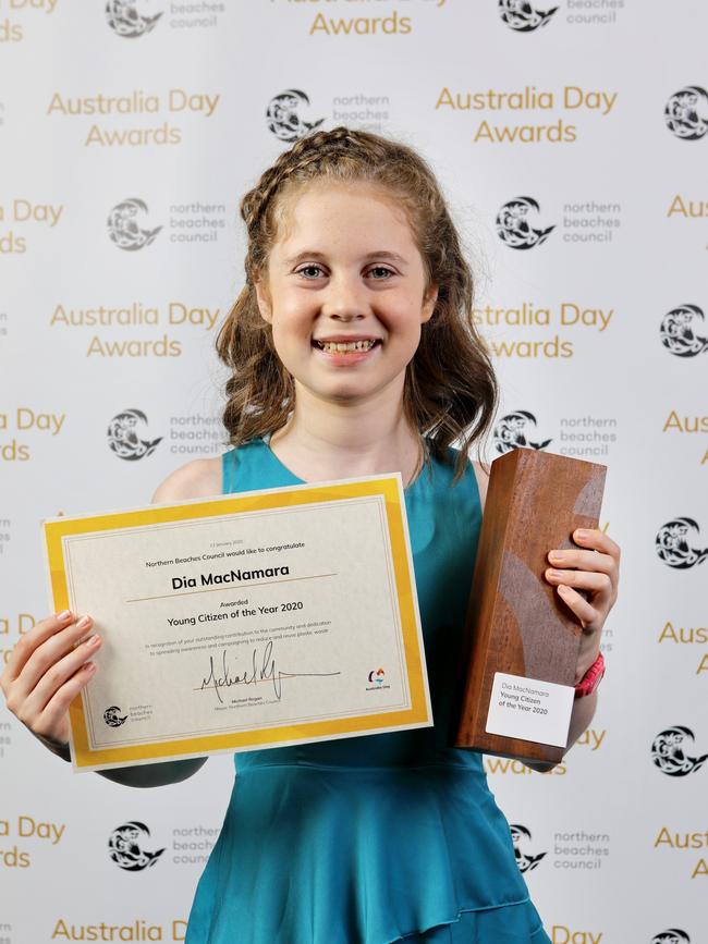 Northern Beaches Council's young person of the year, Dia MacNamara