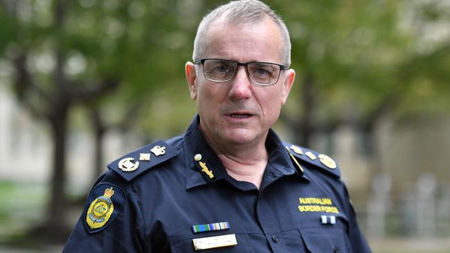 Australian Border Force Commissioner Michael Outram talks to the media. Picture: AAP.