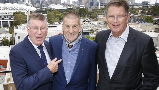 Three former Victorian premiers Denis Napthine, Jeff Kennett and Ted Baillieu. Picture: David Caird