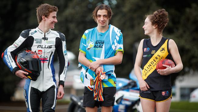 Dallas Skeer, Thomas Bignell and Madi Freeman are part of the Limestone Coast Regional Sporting Academy in Mount Gambier. Picture: Matt Turner