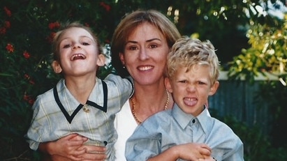 Jane McGrath pictured with daughter Lucy and son Sam when they were young. Picture: Supplied