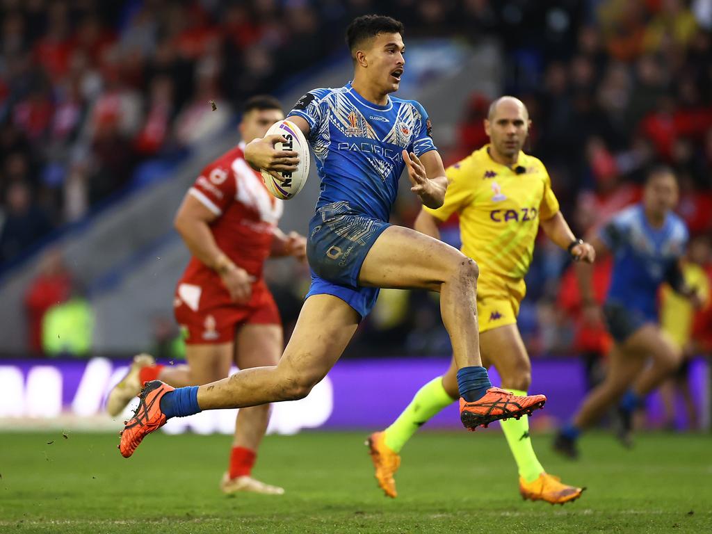 Joseph Suaalii had a monster of a game for the Samoans. Picture: Michael Steele/Getty Images