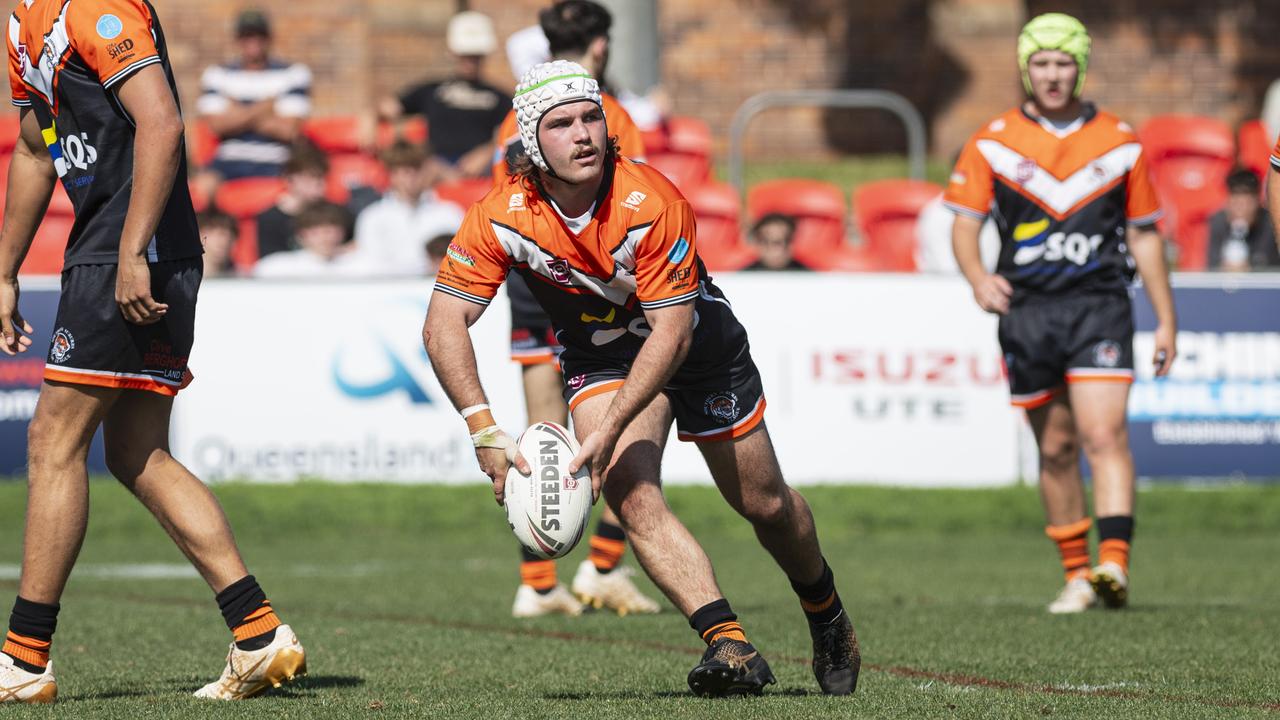 Noah Rogers of Southern Suburbs against Dalby in TRL U19 grand final rugby league at Toowoomba Sports Ground, Saturday, September 14, 2024. Picture: Kevin Farmer