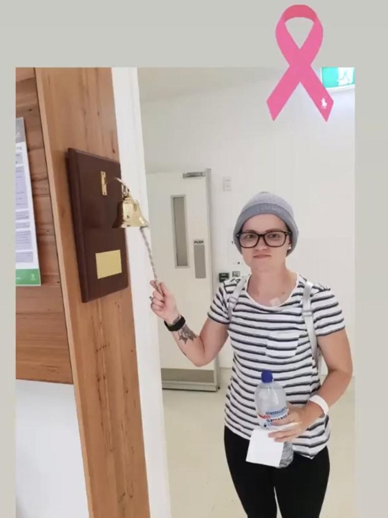 Tayla ringing the chemo bell. Picture: Supplied by family