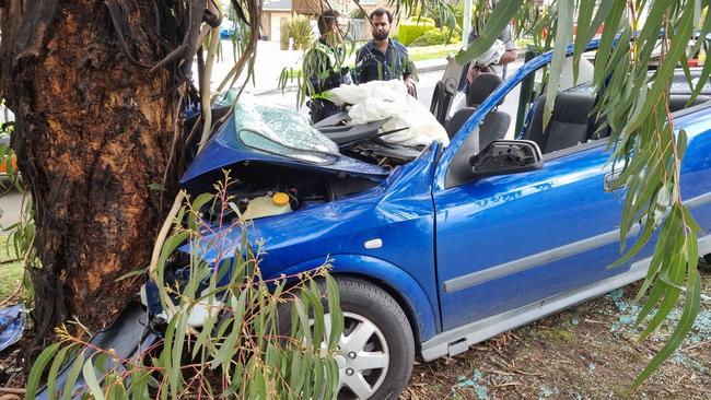 Two women have been injured after a car struck a tree on Hestercombe Road in Granton. Pic: Kenji Sato.