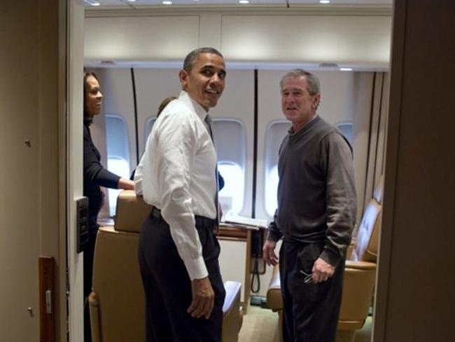 Presidents 44 and 43 share a joke. Picture: Pete Souza / Official White House Photo