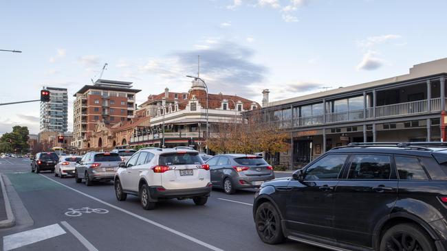 Traffic snarls along East Terrace near the Rundle Rd closure for the 2022 Illuminate Festival. Picture Mark Brake