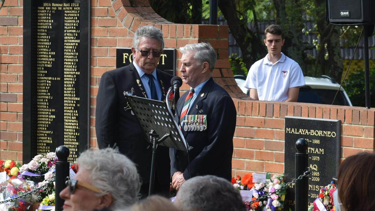 Brian Partridge delivers the Prayer for the Nation during the ANZAC DAY Ceremony in Elizabeth Ann Brown Park Picture: Nicholas Rupolo.