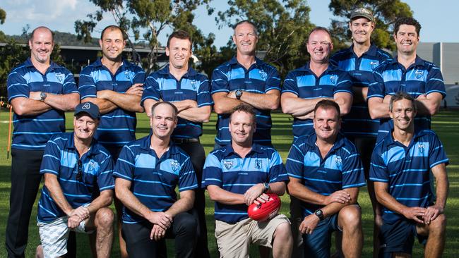 Mark Ricciuto, Ben Nelson, Justin Stariski, Brian Leys, Dale Fleming, David Pittman, Simon Dennis, Kev Whitford, Richard Kelly, Simon Austerberry, Chris Thredgold, Duncan Kellaway at Glenunga Football Club. Picture: Matt Loxton.