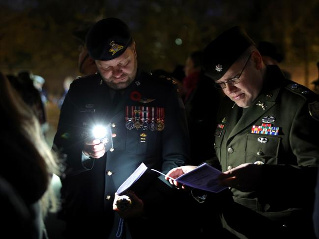 Members of the Armed Forces attend the Dawn Service for Anzac Day 2023 at Hyde Park on in London. Picture: Getty