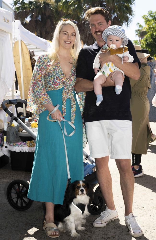 Amy Jane Jarrett, Lewis Owen Heasman and Harvey James Heasman and Benji the dog at CronullaFest at Cronulla on the 09/09/2023. Picture: Daily Telegraph/ Monique Harmer