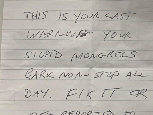 A Sherwood woman has posted her frustations to Facebook after a neighbour left threatening notes calling out her dogs for excessive barking. Picture: Facebook.