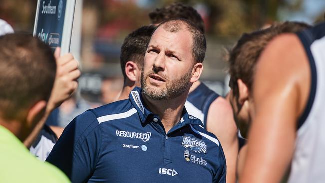 South Coach, Jarrad Wright in the SANFL match between Port Adelaide and South Adelaide at Alberton Oval, Saturday, April 6, 2019. Picture: MATT LOXTON