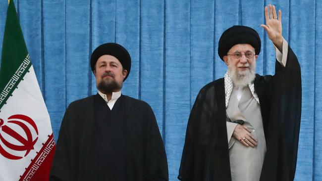 Supreme Leader, Ayatollah Ali Khamenei, with Hasan Khomeini, the grandson of the Islamic Republic's founder, Ayatollah Ruhollah Khomeini.