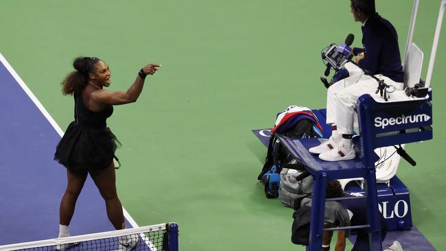 Serena Williams berates umpire Carlos Ramos during her finals match against Naomi Osaka. Picture: Getty Images.