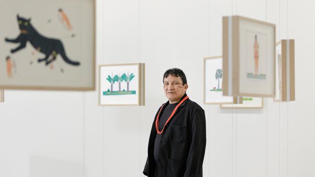 Joseca Mokahesi Yanomami with an exhibition of his work. Picture: Michel Slomka
