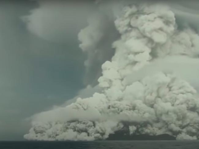 An eruption at Hunga-Tonga-Hunga-Ha'apai has caused a tsunami, with an evacuation warning in place in Tonga. Picture: YouTube