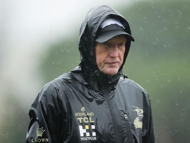 SYDNEY, AUSTRALIA – MARCH 23: Rabbitohs coach Wayne Bennett looks on during a South Sydney Rabbitohs NRL training session at Redfern Oval on March 23, 2021 in Sydney, Australia. (Photo by Matt King/Getty Images)