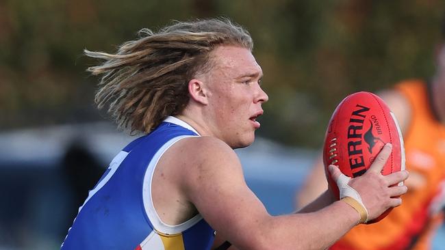 MELBOURNE, AUSTRALIA - JUNE 15: Cody Anderson of the Ranges in action during the 2024 Coates Talent League Boys Round 11 match between the Eastern Ranges and the Calder Cannons at Box Hill City Oval on June 15, 2024 in Melbourne, Australia. (Photo by Rob Lawson/AFL Photos)