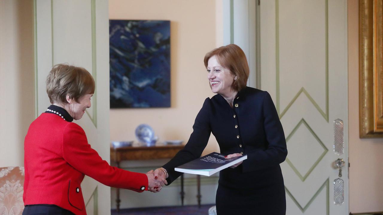 Commissioner Marcia Neave with Tasmanian Governor Barbara Baker in August. Picture: Nikki Davis-Jones