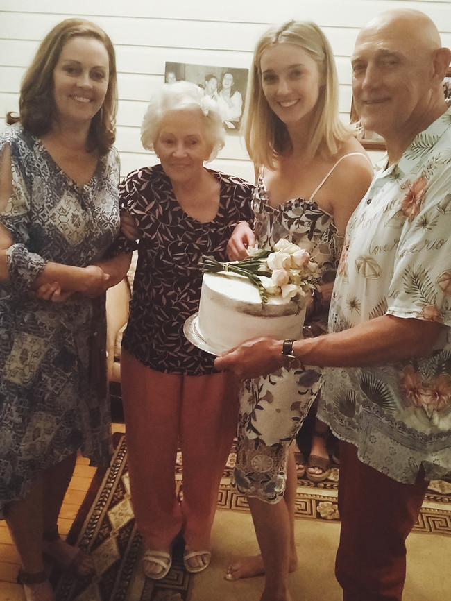 Her parents Cheryl and Bobby with nan and the celebratory cake. Picture: Supplied