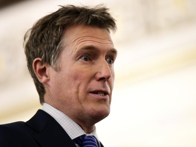 Attorney-General Christian Porter delivers a speech at The Great Synagogue in Sydney, Thursday, August 29, 2019. Attorney-General Christian Porter has released a draft bill introducing new protections against discrimination on the basis of religious belief or activity. (AAP Image/Bianca De Marchi) NO ARCHIVING