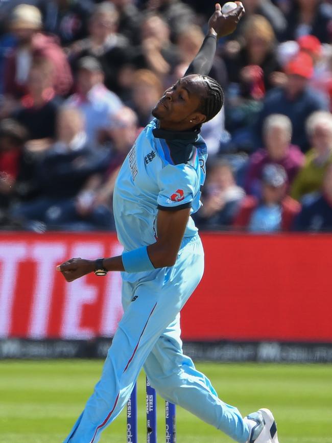 Jofra Archer is currently England’s leading wicket-taker at the 2019 Cricket World Cup. Picture: PAUL ELLIS/AFP