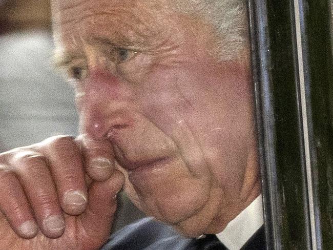 King Charles III sheds a tear as he arrives at Buckingham Palace with Camilla, the Queen Consort, for the first time as monarch. Material must be credited "News Licensing" unless otherwise agreed. 100% surcharge if not credited. Online rights need to be cleared separately. Strictly one time use only subject to agreement with News Licensing. 09 Sep 2022 Pictured: King Charles III sheds a tear as he arrives at Buckingham Palace with Camilla, the Queen Consort, for the first time as monarch. Material must be credited "News Licensing" unless otherwise agreed. 100% surcharge if not credited. Online rights need to be cleared separately. Strictly one time use only subject to agreement with News Licensing. Photo credit: News Licensing / MEGA TheMegaAgency.com +1 888 505 6342 (Mega Agency TagID: MEGA894157_004.jpg) [Photo via Mega Agency]