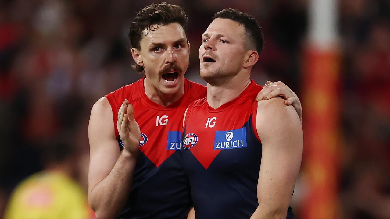 Melbourne injury concerns Jake Lever and Steven May. Picture: Michael Klein