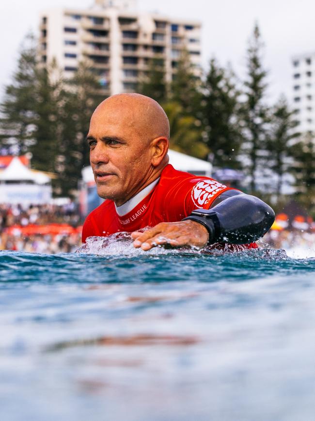 Eleven-time WSL Champion Kelly Slater counted Davidson as an old friend. Picture: Matt Dunbar/World Surf League