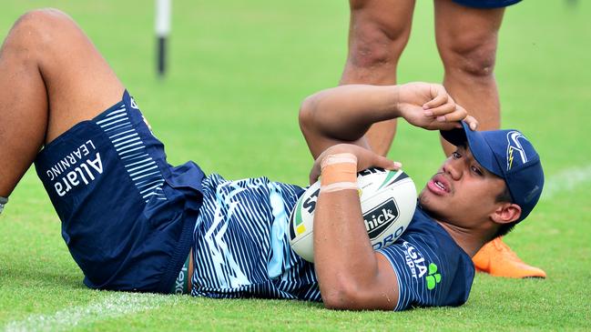 North Queensland cowboys training at Townsville Sports Reserve. Murray Taulagi. Picture: Evan Morgan