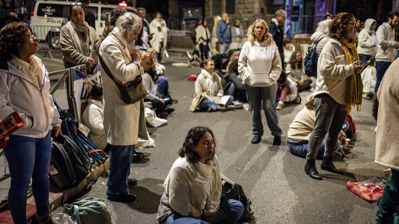 Relatives and supporters of Israelis held hostage in Gaza since October 2023 gather for a sit-in outside the residence of Israeli Prime Minister Benjamin Netanyahu. Picture: John Wessels/AFP