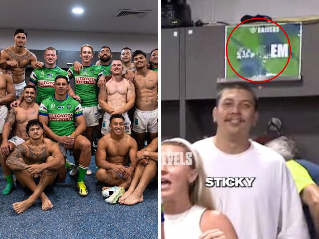 A brutal two word sign was spotted in the Raiders sheds after their win over the Knights. Pic: Instagram/Raiders